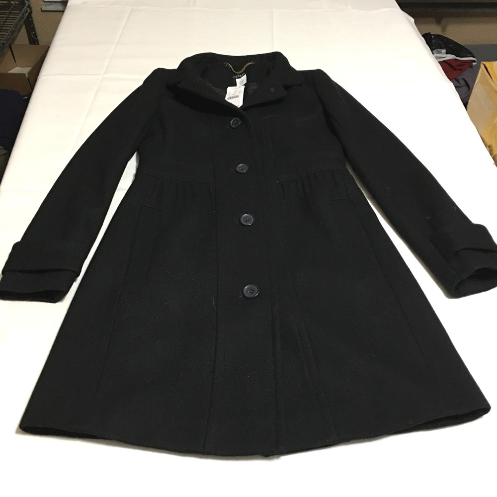 J.Crew Factory Skirted Dress Coat Womens Size 2 Black Button Front Wool NWT $208